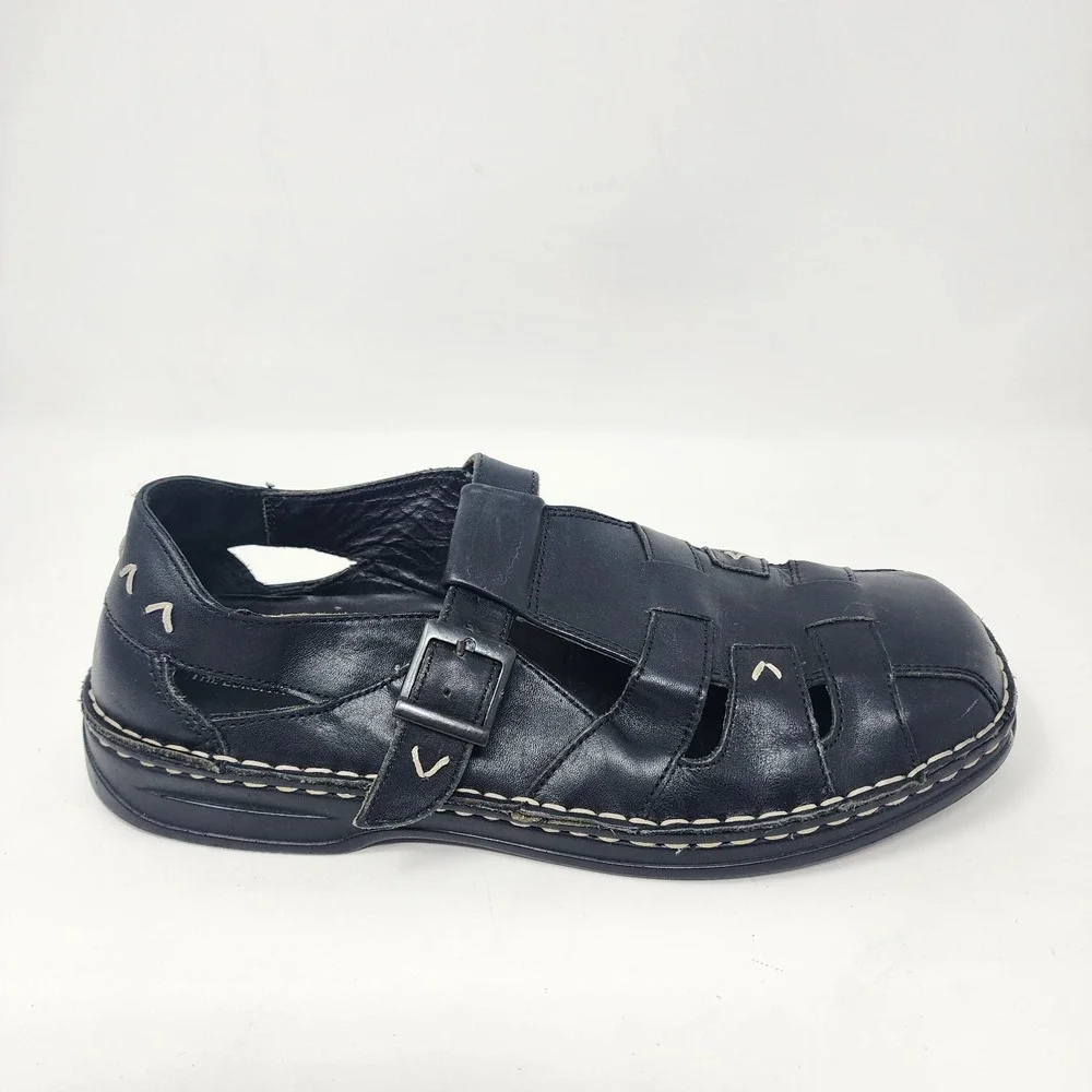 Josef Seibel Leather Fisherman Sandals Men's 6.5 Black Comfort European